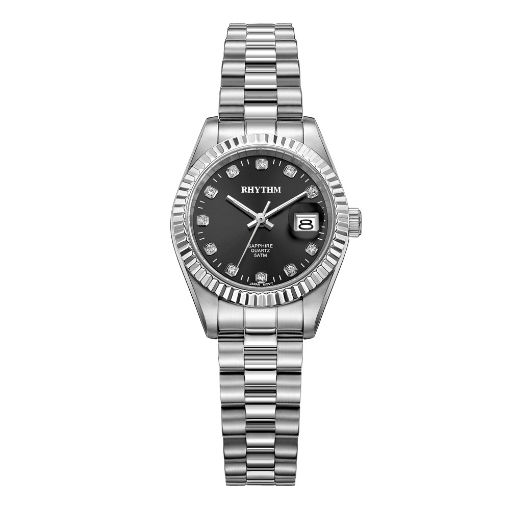 JAM TANGAN WANITA RHYTHM RQ1610 S08 RQ1610S08 ANALOG STAINLESS STRAP