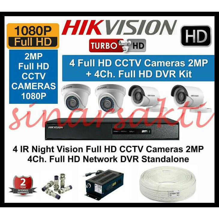 MURAH PROMO PAKET CCTV HIKVISION DVR 8CH + 4 CCTV FULL HD 2MP (KOMPLIT SET) LIMITED EDITION