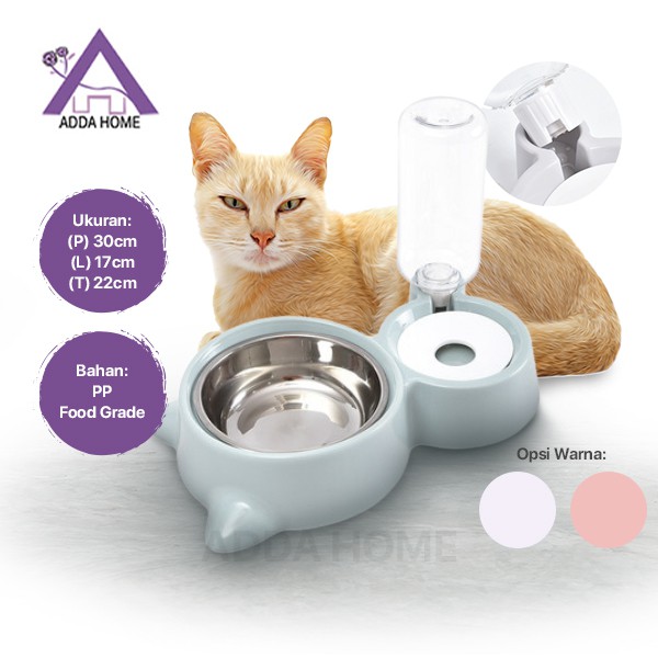 Adda Home - Auto Water Feeder Tempat Makan Anjing Kucing Hewan Mangkuk Stainless Bentuk Kucing 30x17x22cm