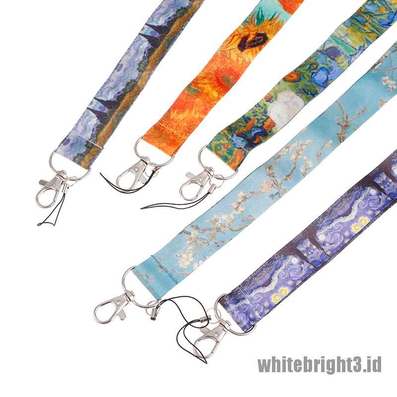 &lt; White3 &gt; 1pc Tali Lanyard Motif Tulisan Van Gogh Untuk Kartu ID / Handphone