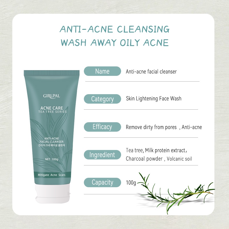 GIRLPAL Anti Acne Facial Cleanser 100g Tea Tree Acne Treatment Foam Pembersih Wajah Jerawat Wash