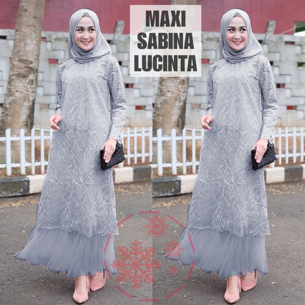 Sabina Baju Gamis Brukat Tile/ Gamis Brukat Maxi/Gamis Muslim Brukat/Gamis Perempuan Remaja Dewasa Fashion Gamis Pesta SIZE L, XL, XXL