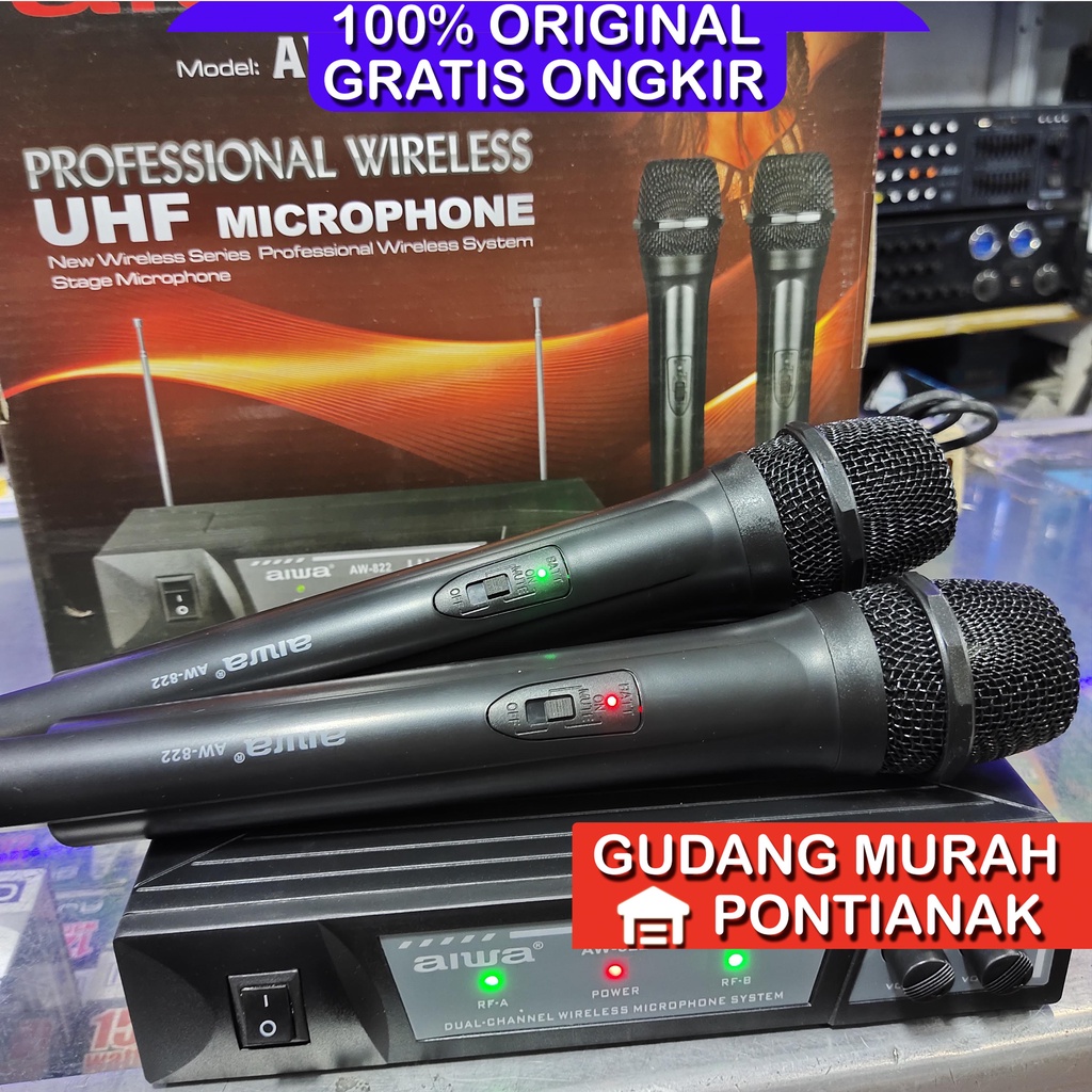 Mic Wireless Aiwa 2 MIC AW 822 tanpa kabel