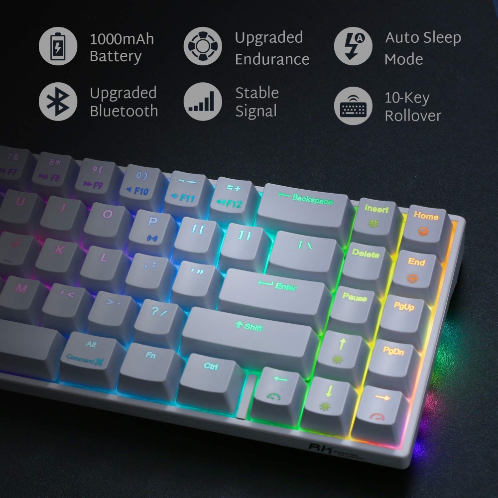 【Beli dua diskon 20%】 RK71 Wireless Bluetooth 71 Keys RGB Backlight 3 Modes Hotswap Gaming Mechanical Keyboard for PC Royal Kludge