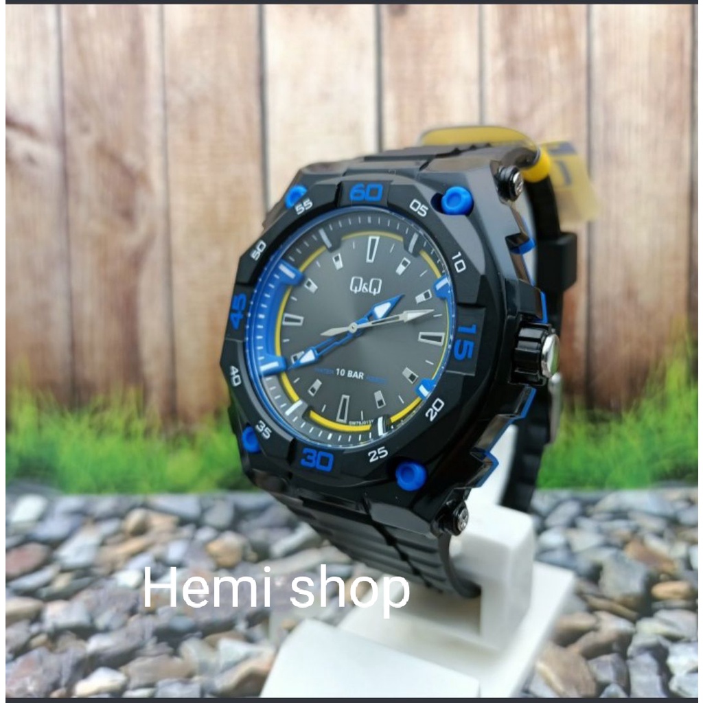 Jam Tangan Pria Q&Q QnQ QQ Analog Tali Hitam GW79J013Y Original