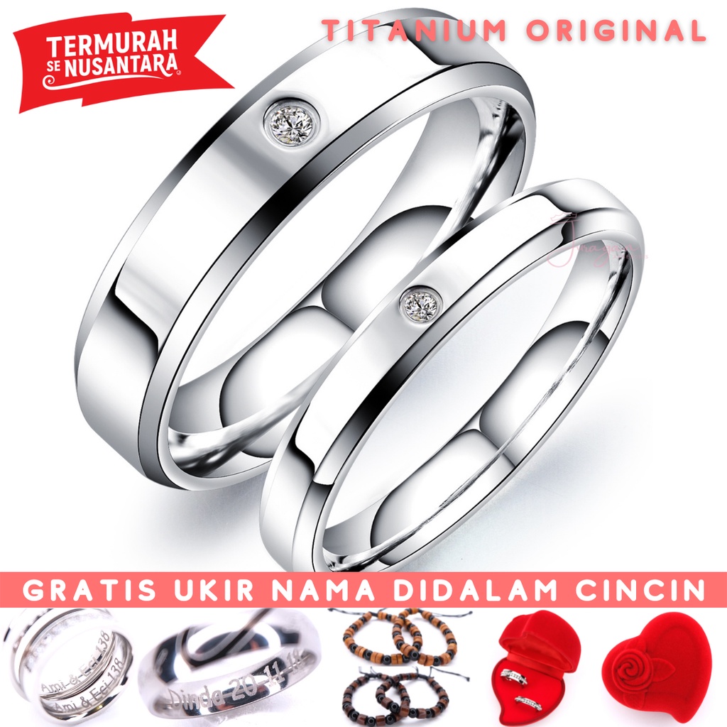 [HIGH QUALITY] Cincin Couple Ukir Nama R01 Titanium Anti Karat Anti Hitam + BONUS Gelang