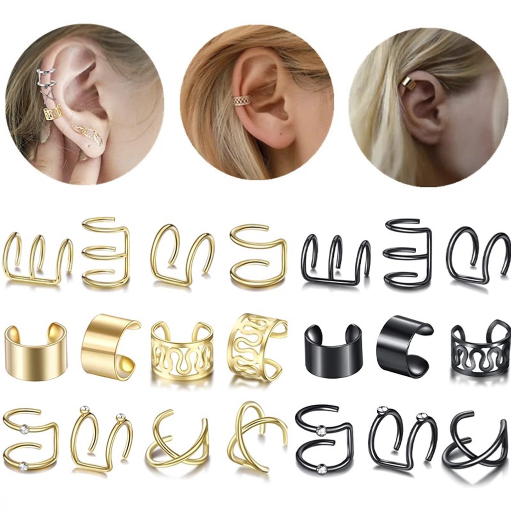 Hu Hu Hu Hu Hu Alat Bantu Pasang Kacamata♡ 12 Pcs Anting Klip Bahan Metal Untuk Wanita