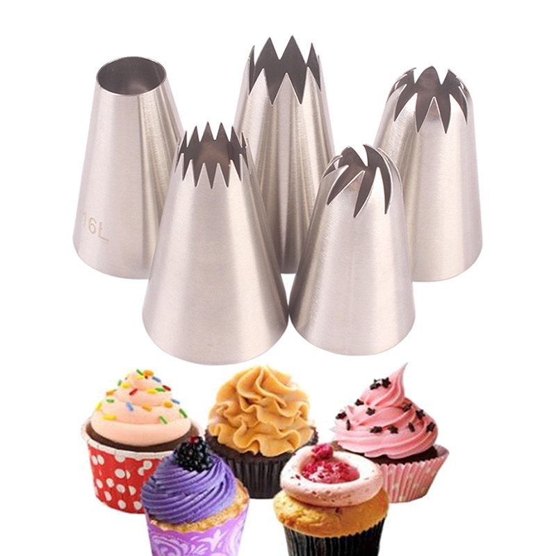 6pcs / Set Nozzle Piping Krim Fondant Icing Untuk Alat Dapur