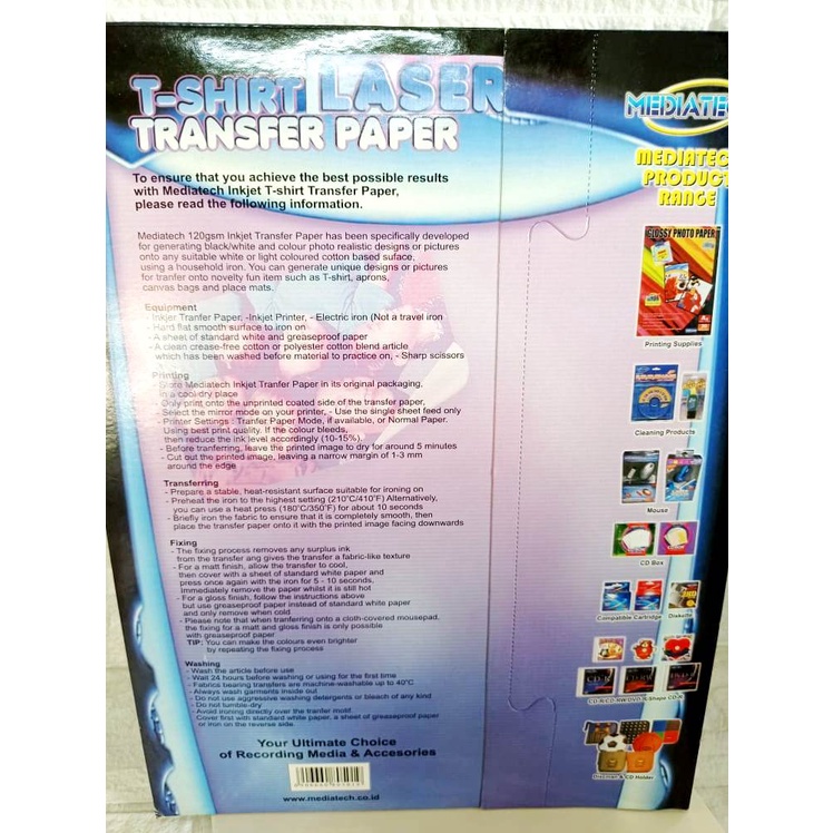 Mediatech Dark Fabric T-Shirt Transfer Paper A4 - 120GSM For Laser Jet - 34054