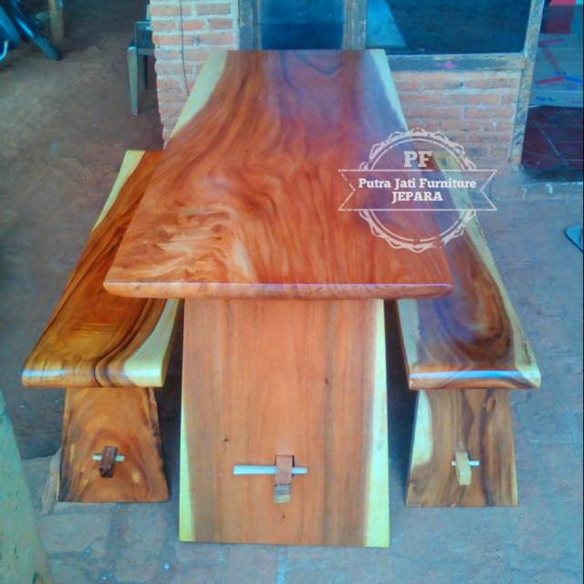 Meja Makan Trembesi Solid - Set Meja Makan Bangku Panjang Kayu MEH SUAR