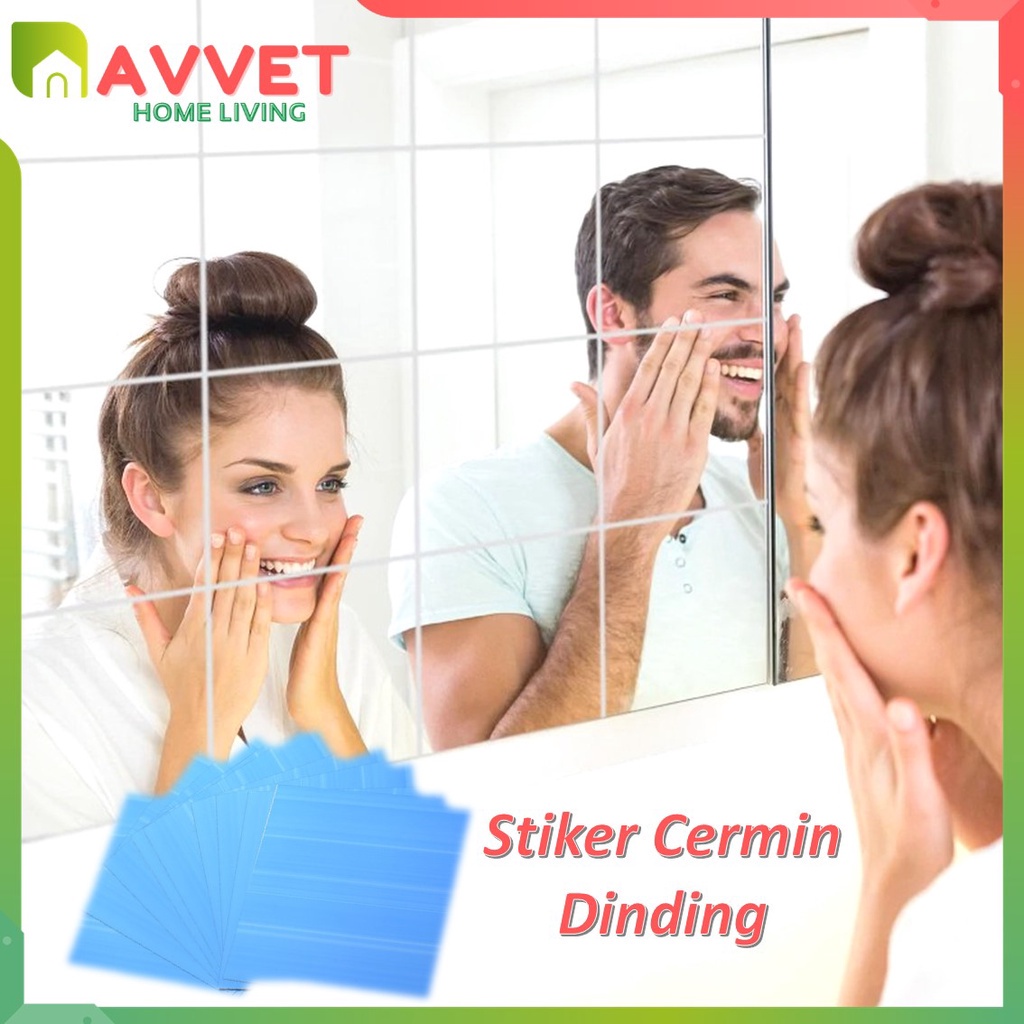 AVVET Stiker Cermin Dinding Anti Pecah Tempel Persegi Rectangular 15X15cm Kotak Mirror Wall Decoration Sticker Square PVC Cermin Kaca Tempel Persegi Dekorasi Toilet Kamar Mandi Murah Import