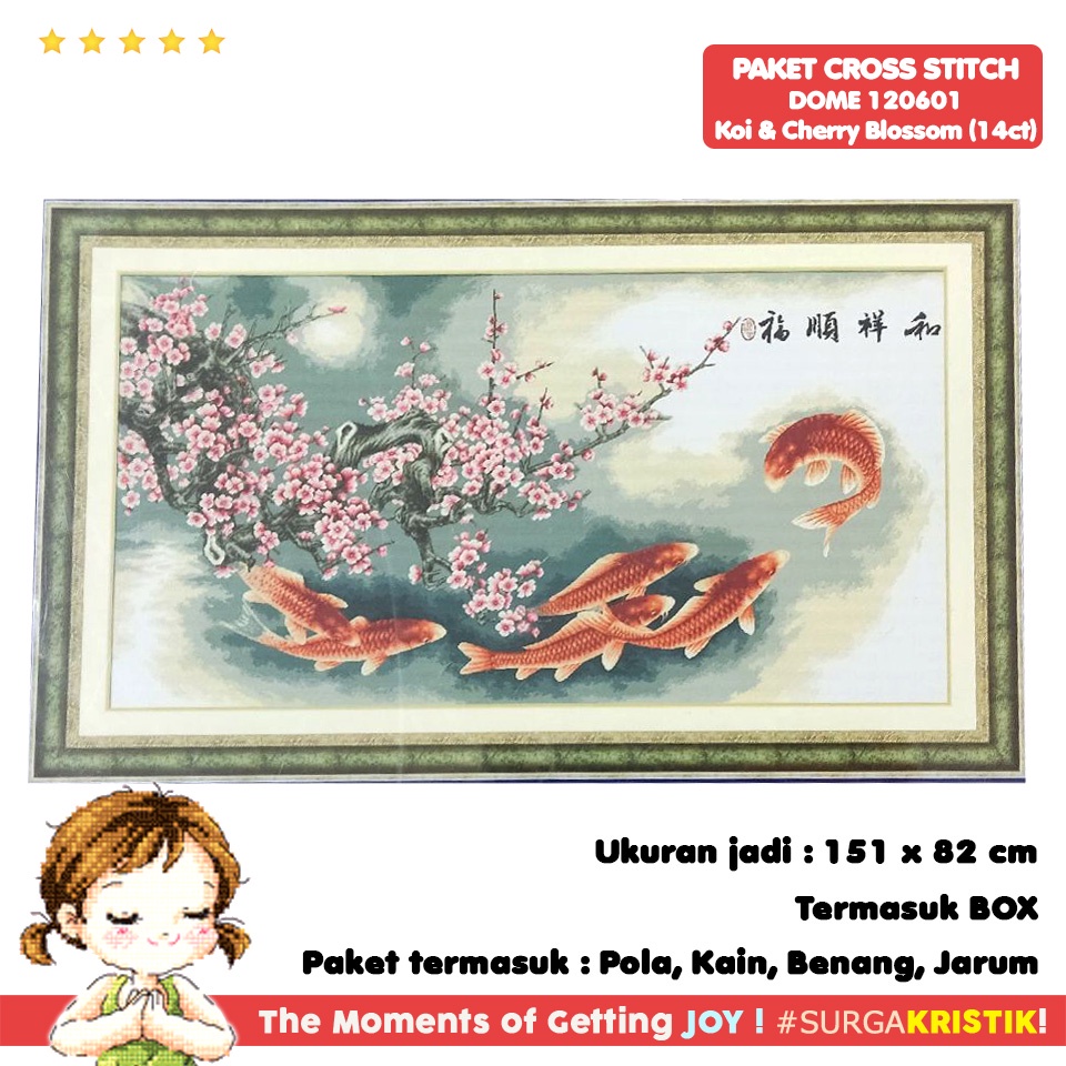 Paket DIY Craft Sulam Kristik Strimin DOME 120601 Ikan Koi Bunga Cherry Blossom Sakura