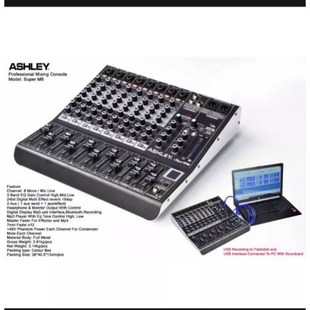 Mixer Ashley 8 chanel super M8 bluetooth,usb,mp3,recording to PC