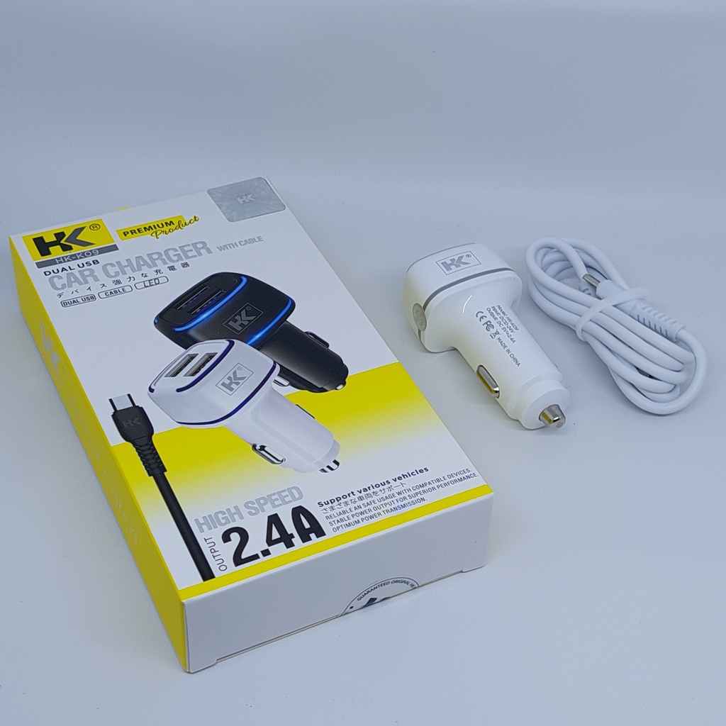 Dual USB Car Charger HK-K09/K08/K09 With Cable High Speed 2.4A