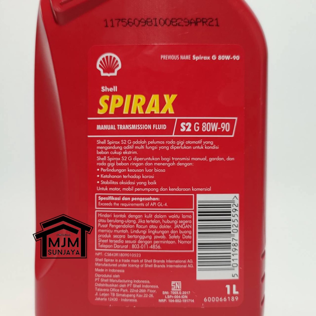 Oli Shell Spirax S2 G 80W-90 Transmisi Manual Gardan Persneling 80W90 1 Liter