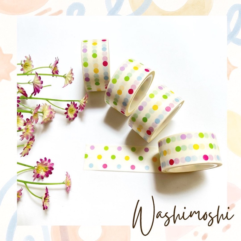 

Washimoshi Masking Washi Tape Colorful Polkadot Design (5meter)