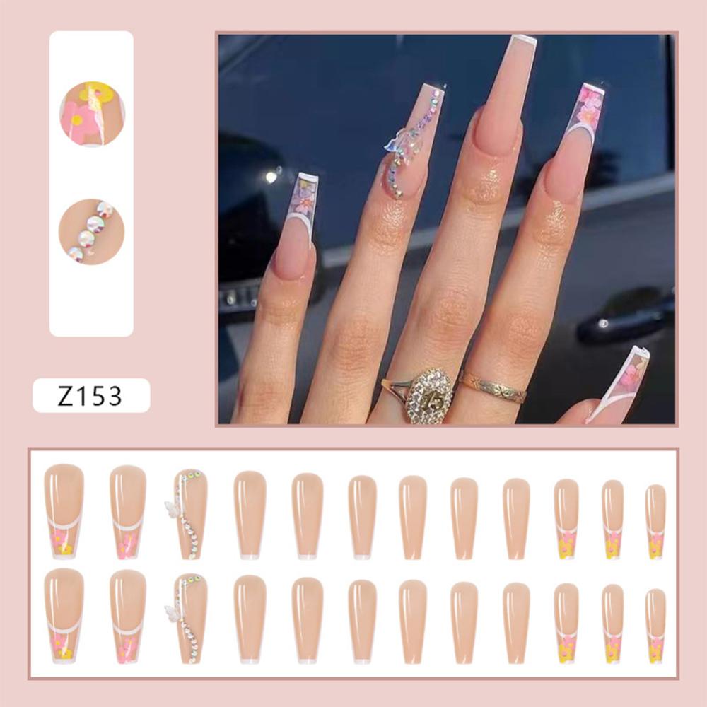 Timekey 24pcs / set Stiker Kuku Palsu Bisa Dilepas Untuk Aksesoris Nail Art / Manicure it A9K5