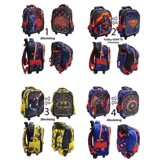 TAS TROLLEY ANAK TK SEQUIN USAP IMPORT SPIDERMAN SUPERMAN BATMAN AVENGERS