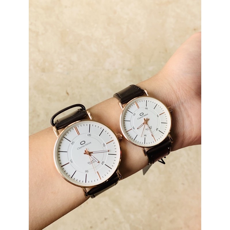 jam tangan couple charles delon kulit anti air OriginaL