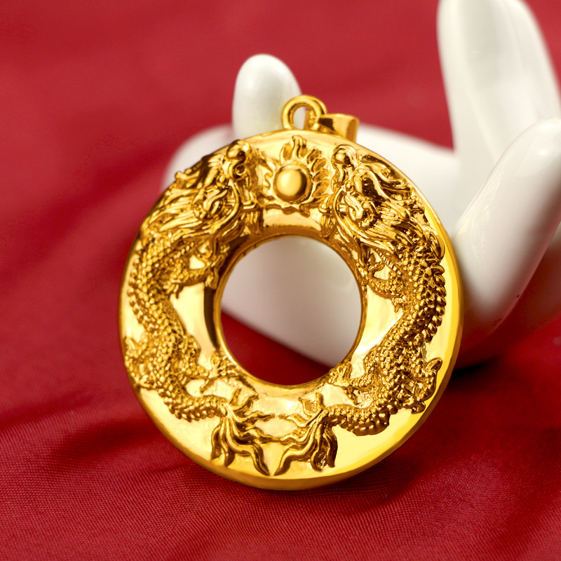 Kalung Emas Asli Kadar 375 Dengan Liontin Bulat Motif Naga Untuk Pria