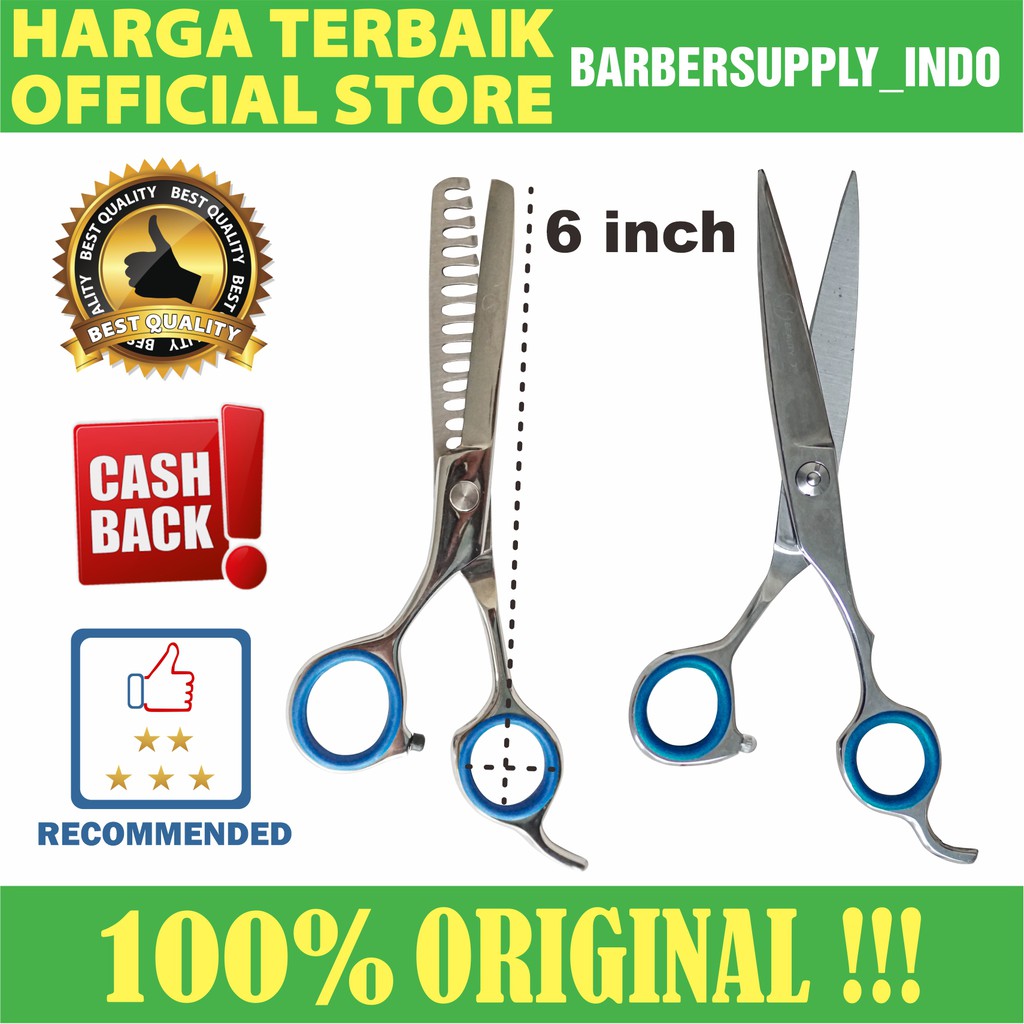 GUNTING SET POTONG RAMBUT &amp; PENIPIS STAINLESS 6&quot; 440C CHROME BARBER