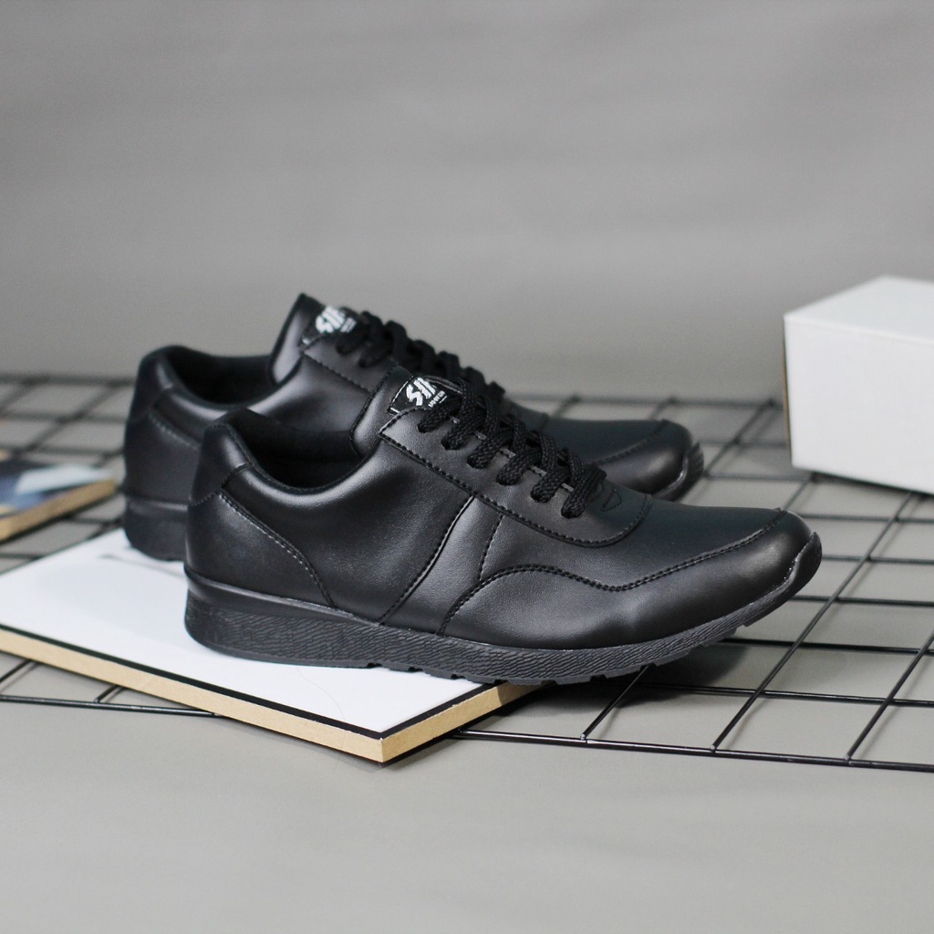 VEGAN|Sepatu Sneakers Hitam Tali Sepatu Casual Pria Original Kulit Sintetis