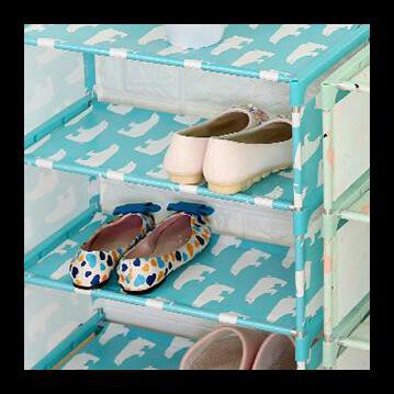 Rak Sepatu 4 Susun DIY Motif Beruang - LYJ - Blue