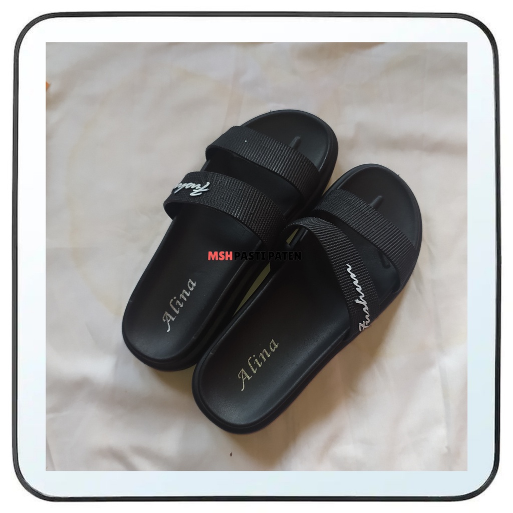 Sandal selop jelly wanita dewasa tahan air merk alina 840 size 37-40 original Sandal impor Sandal hitam Sandal flat