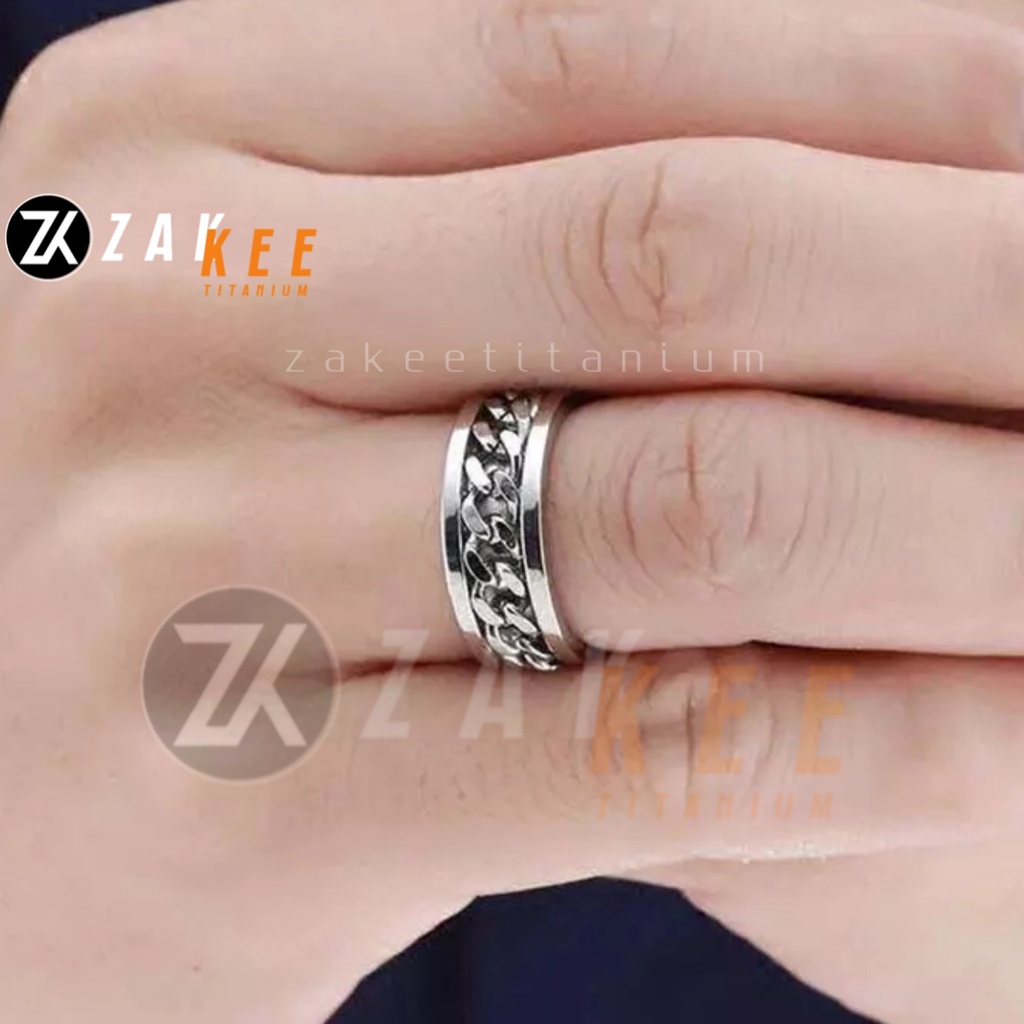 Cincin Rantai Pria Wanita Anti Karat Titanium Steel Cowok Cewek Keren Cincen Rante Pembuka Botol