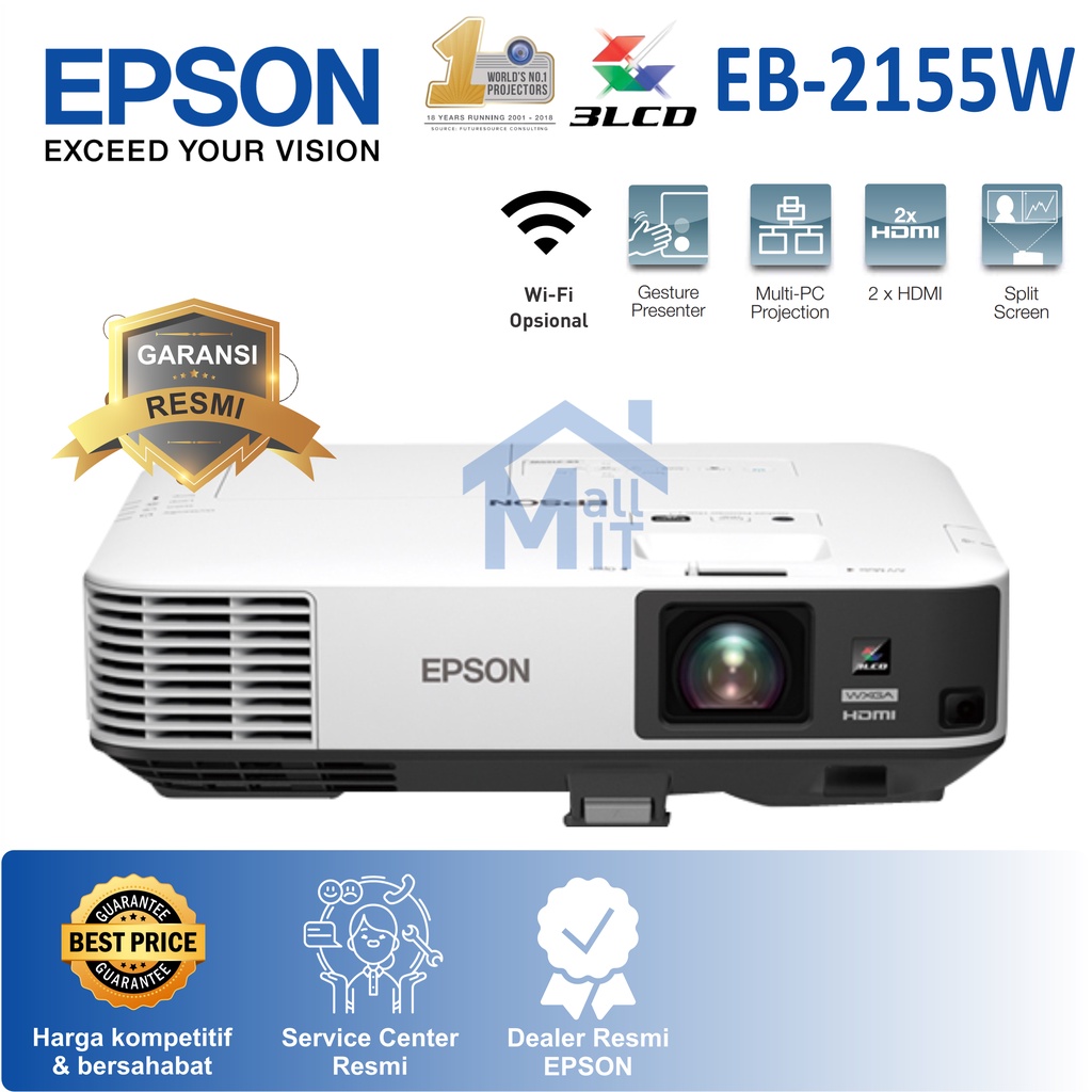 (PACKING KAYU) PROYEKTOR EPSON EB-2155W EB2155W  EB 2155W 2155 W GARANSI RESMI