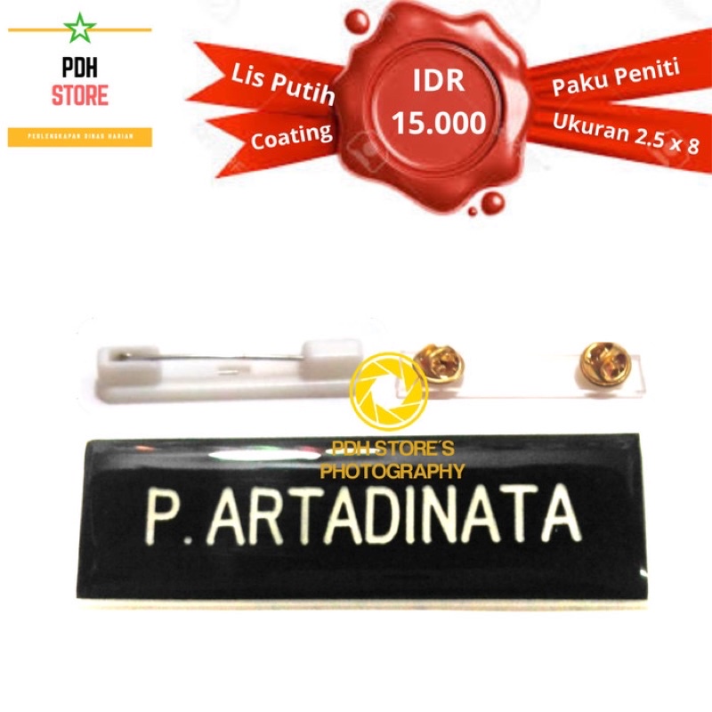 

Name Tag / Papan Nama Dada Coating 2,5x8 cm - Peniti - Paku