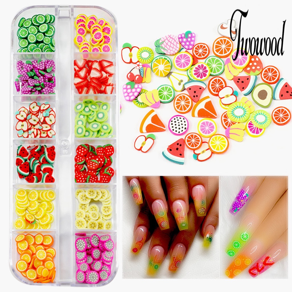 1 Kotak Dekorasi Kuku 3D Bentuk Buah Warna-Warni Bahan PVC Tahan Air Untuk Manicure Charms