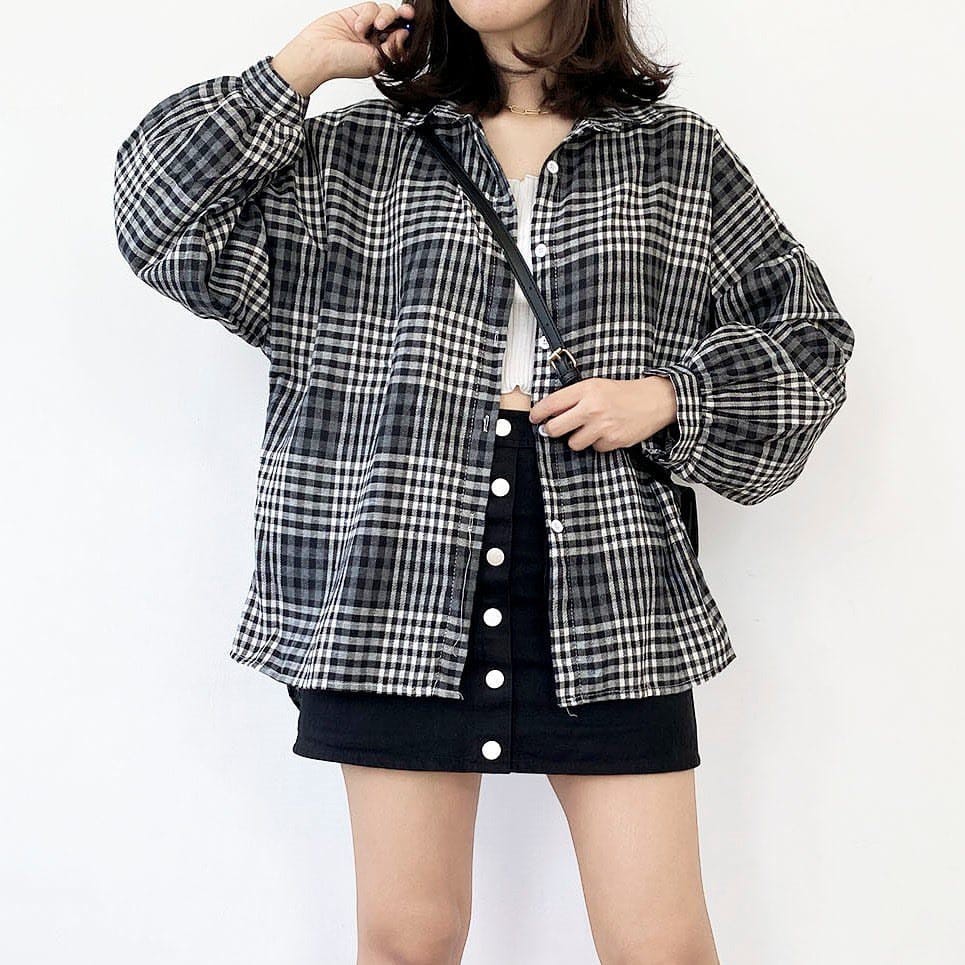 ICHI FLANEL / koreans style / kemeja flanel wanita / kemeja square terbaru / kemeja flanel termurah / ootd hijab-2