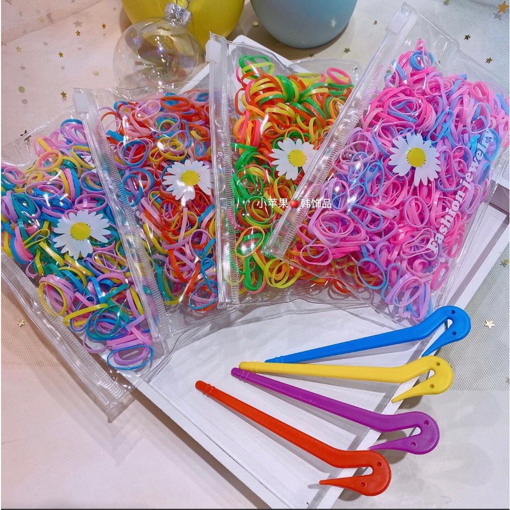 BAJ Karet Jepang Elastis Warna Warni - Ikat Karet Rambut Anak Elastis Free Pouch Gaya Korea isi 1000 BAJ IR022