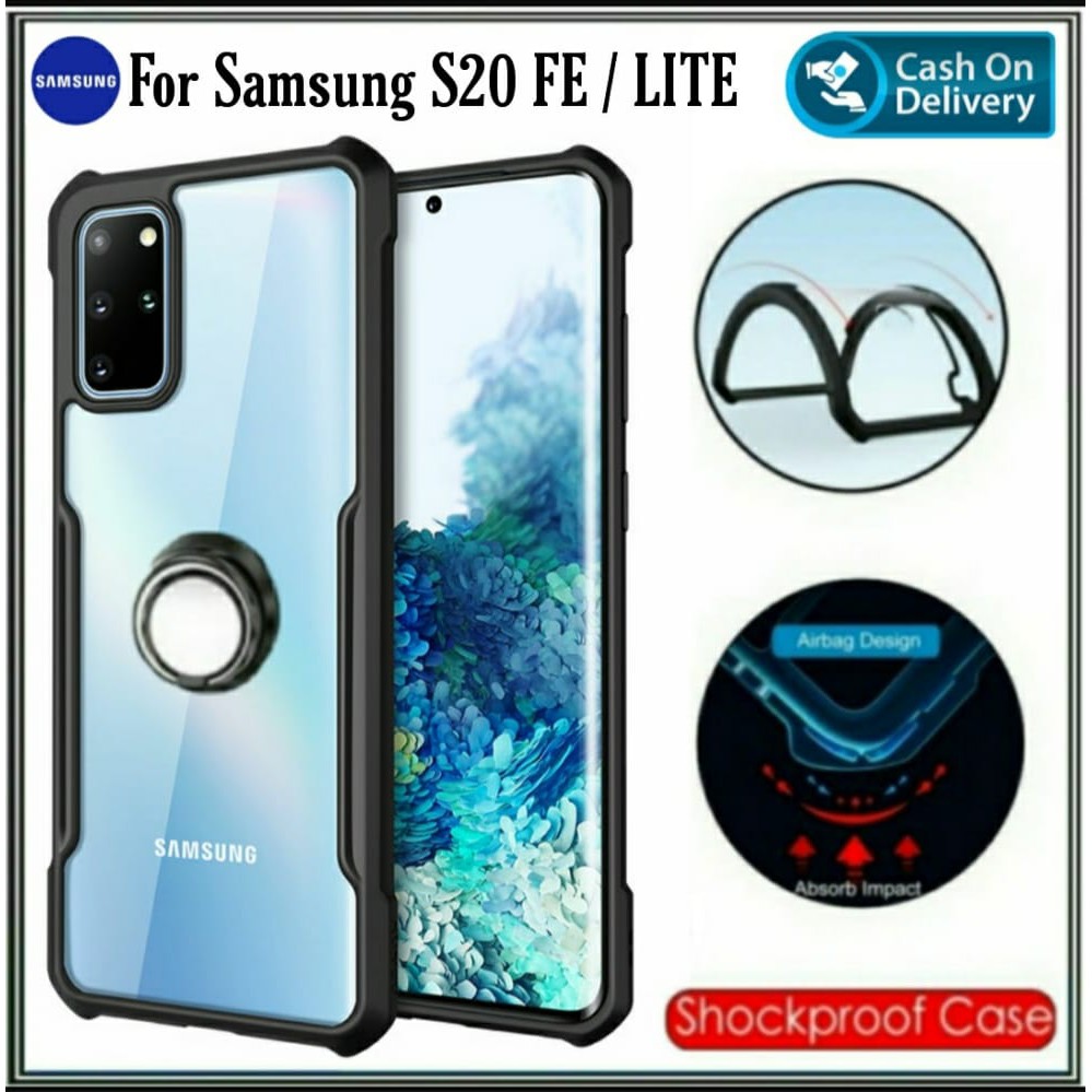 Case Samsung Galaxy S20 FE / S20 Lite Hard Soft Fusion Armor Shockprooft TPU HD Trasnparan Acrylic Casing HP Cover + RING BISA COD DI ROMAN ACC