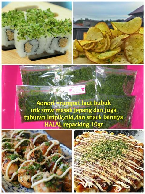 Aonori 50gr 100gr halus dan kasar halal taburan takoyaki okonomiyaki nori powder rumput laut kering seaweed bumbu tabur seafood