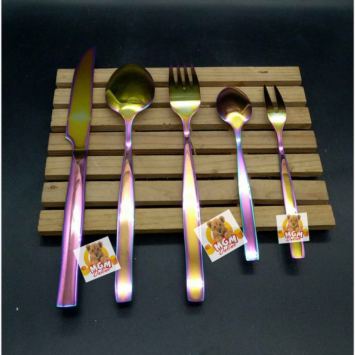 Rainbow Sendok Makan set 5pc pelangi sendok makan lengkap 5pc Gold