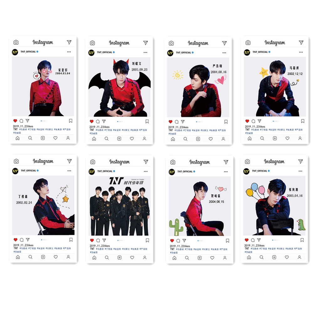 8pcs / set Kartu Koleksi Desain TNT Times Youth League Toka Song Yaxuan Liu Yaowen