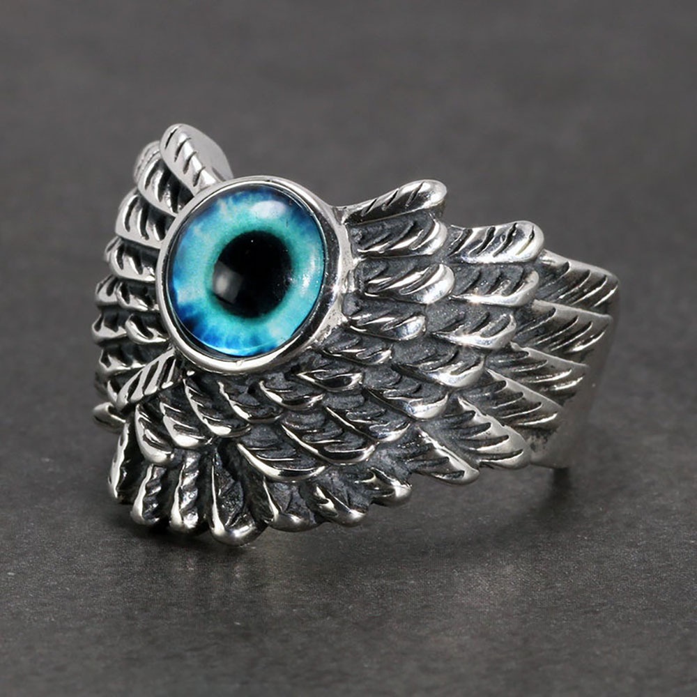 Cincin Model Terbuka Bahan Alloy Desain Mata Iblis Warna Biru Adjustable Untuk Wanita