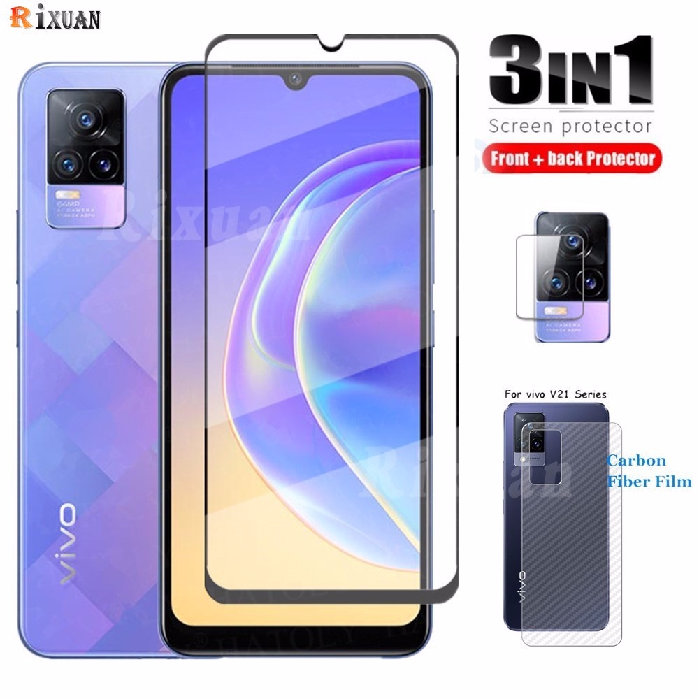 Pelindung Layar Tempered Glass 3 in 1 Untuk VIVO Y21T Y33S Y21 Y21S Y20S Y12S Y31 Y12A Y01 Y15S Y11 Y12 Y15 Y17 Y19 S1 V15 V17 V19 Y91 Y95 V21I Vx