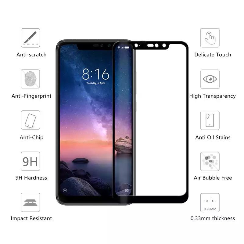 PREMIUM TEMPERED GLASS FULL LAYAR TG ANTI GORES KACA XIAOMI REDMI NOTE 6 PRO 6PRO SCREEN PROTECTOR