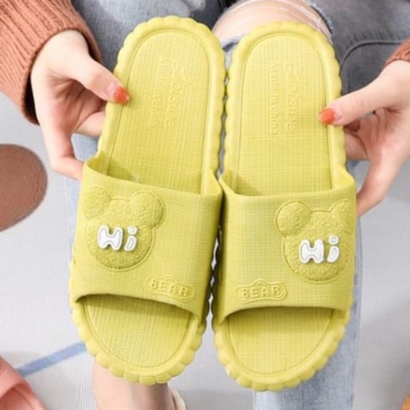 Sandal karet wanita import Sandal perempuan trendy motif Hi bear Selop wanita jelly anti slip