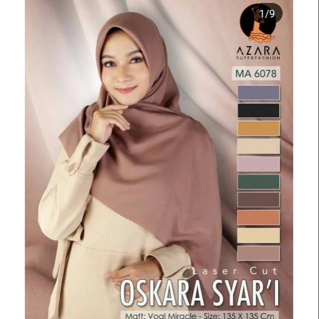 OSKARA SYAR'I AZARA LC | Hijab SegiEmpat POLOS JUMBO IMPORT | Ukuran 130 X 130 cm