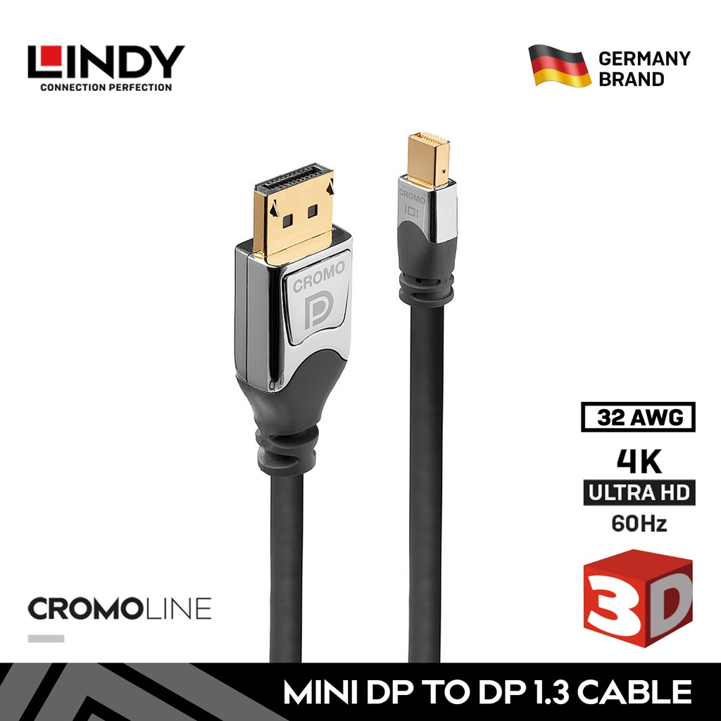 Kabel Mini DisplayPort to DisplayPort LINDY 2M Mini DP to DP 1.2 4K 21.6Gbps Cable 36312