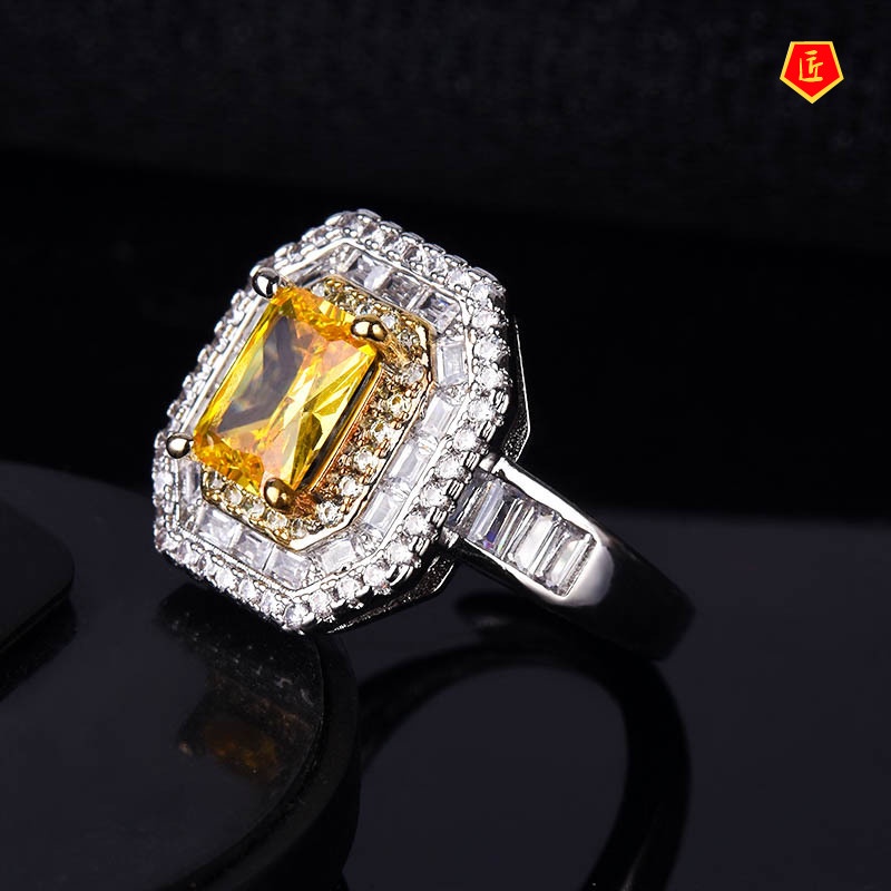 [Ready Stock]Luxury Design Square Yellow Diamond Ring for Women