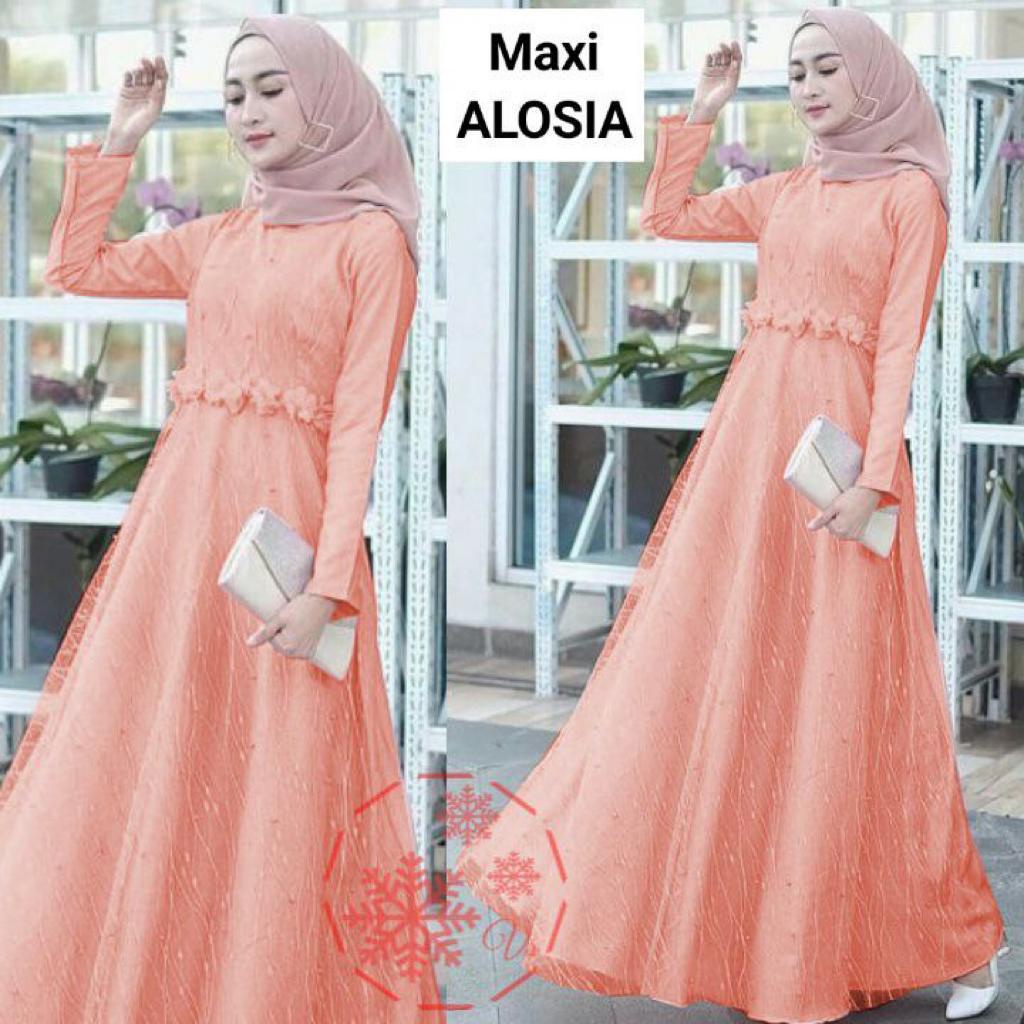 (SIZE M, L, XL, XXL) GAMIS BRUKAT MAXI ALOSIA BRUKAT TULANG PREMIUM