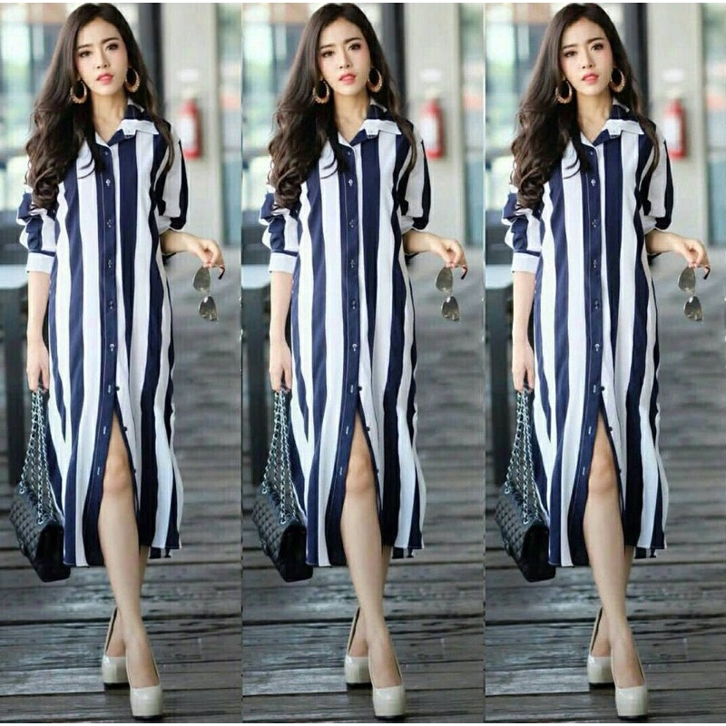 real pic long tunic salur / tunik stripe dika salur K0011310000
