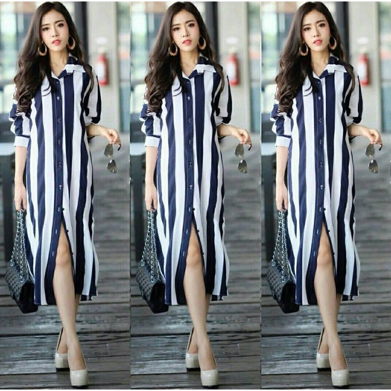 real pic long tunic salur / tunik stripe dika salur K0011310000