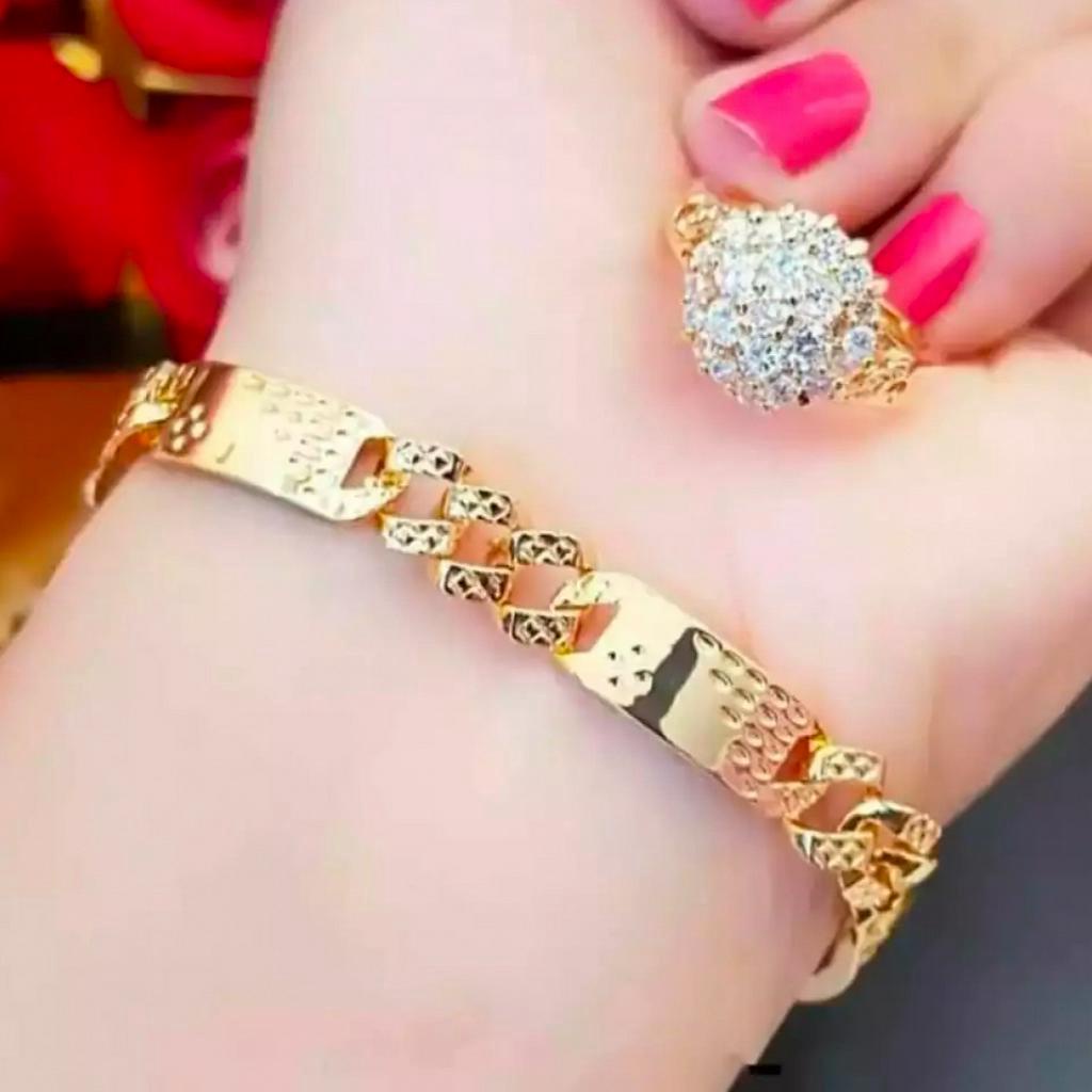 Gelang Wanita Rante Plat + Cincin Xuping Gold