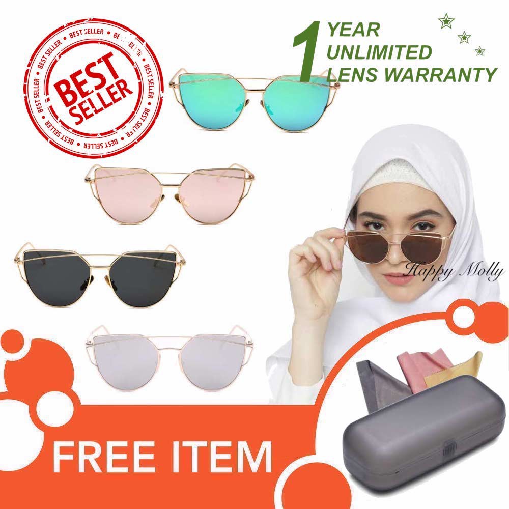 Kacamata UV Matahari - Fashion Eye Cat Wanita Hijab Korea - Free Kotak &amp; Lap Kacamata - NY Group